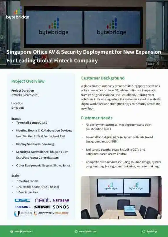 Singapore Office AV & Security Deployment for New Expansion For Leading Global Fintech Company