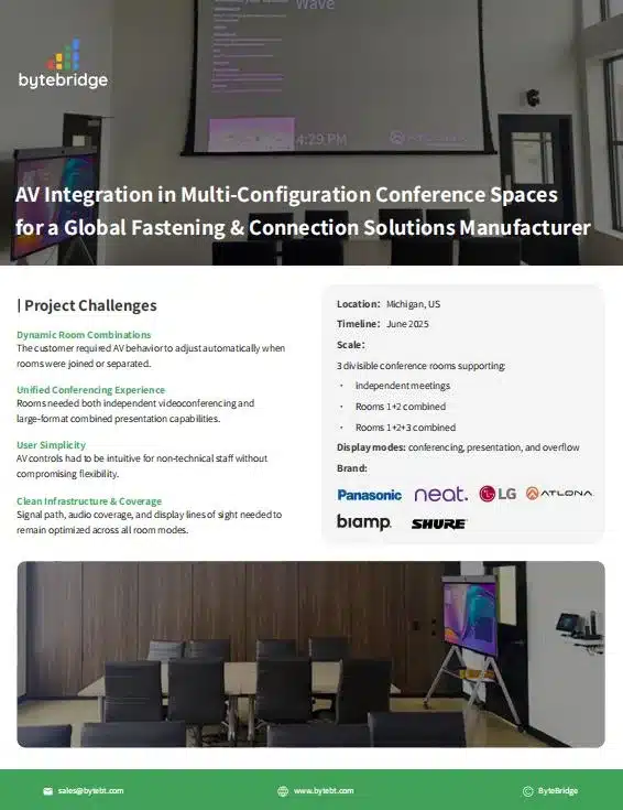 AV Integration in Conference Spaces for a Global Fastening & Connection Solutions Manufacturer